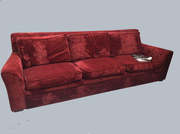 S 160- Grand canapé 3 places en velours rouge Long  280 cm20ème 